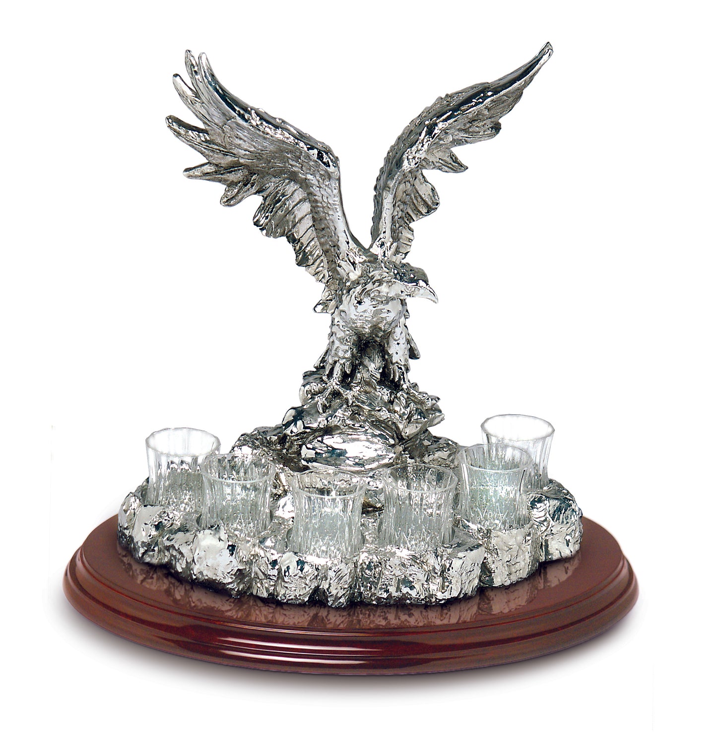 "Aquila" 6 glass holder statue w/ wooden b