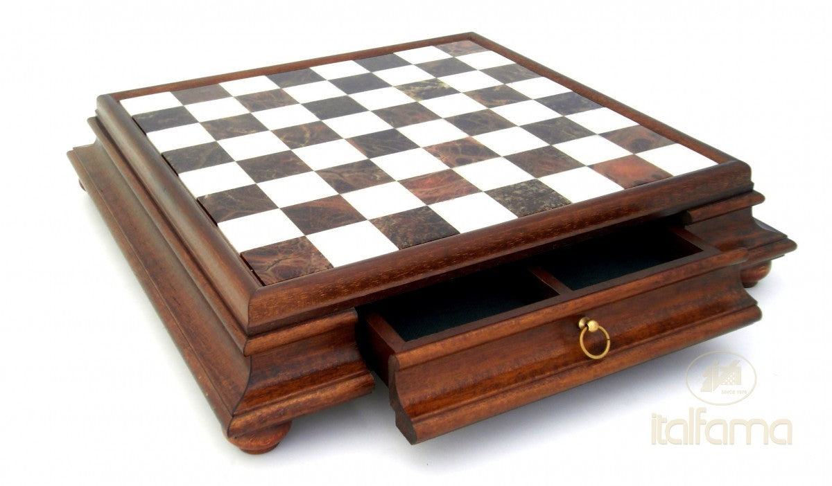 Wooden Chessboard with Marble Top and Drawer
