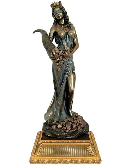 Tykhe blindfolded goddess of fortune with wooden base (large size)