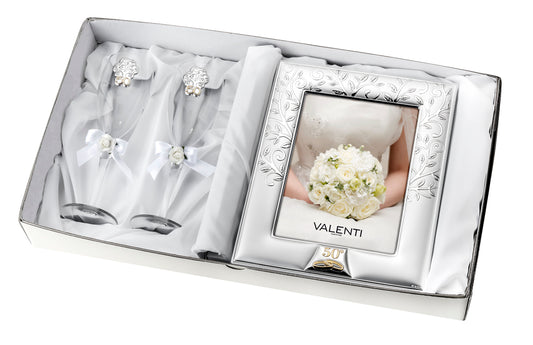Set of 2 Champagne Glasses  + p/frame 13x18 Tree of Life "50th"