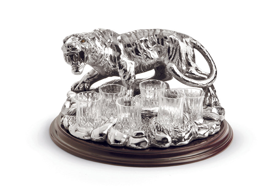 "TIGER" Statue mit 6 Glashaltern und Holz