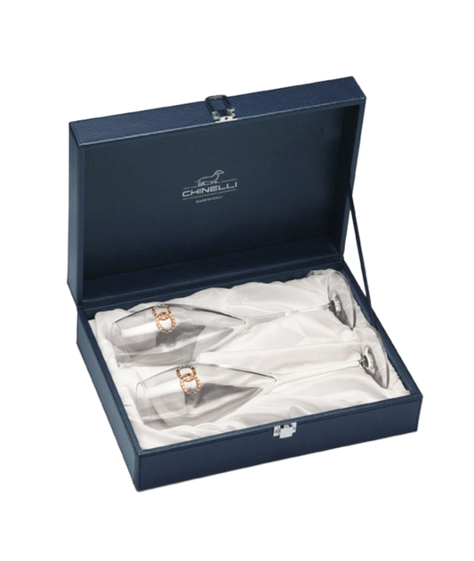 Luxus Hochzeits-Champagnergläser-Set mit Kristallringen
