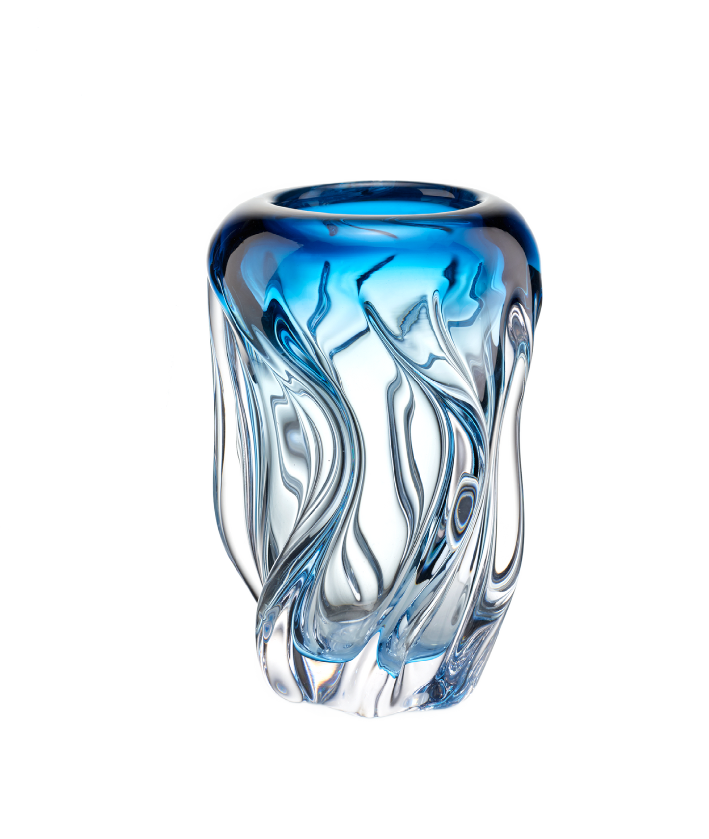 Kunstglasvase mit blauem, fließendem Design