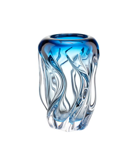 Kunstglasvase mit blauem, fließendem Design