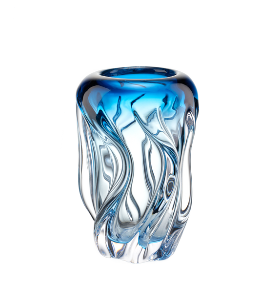 Kunstglasvase mit blauem, fließendem Design