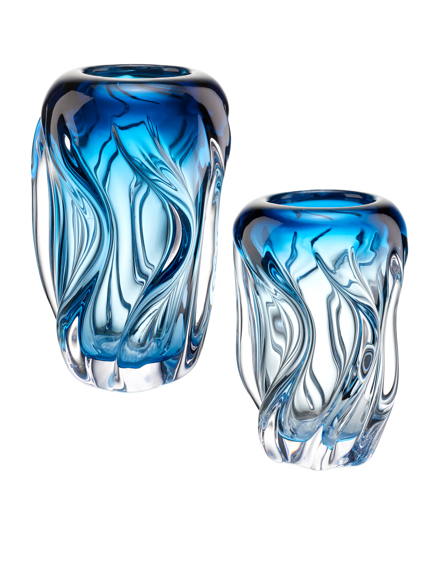 Kunstglasvase mit blauem, fließendem Design