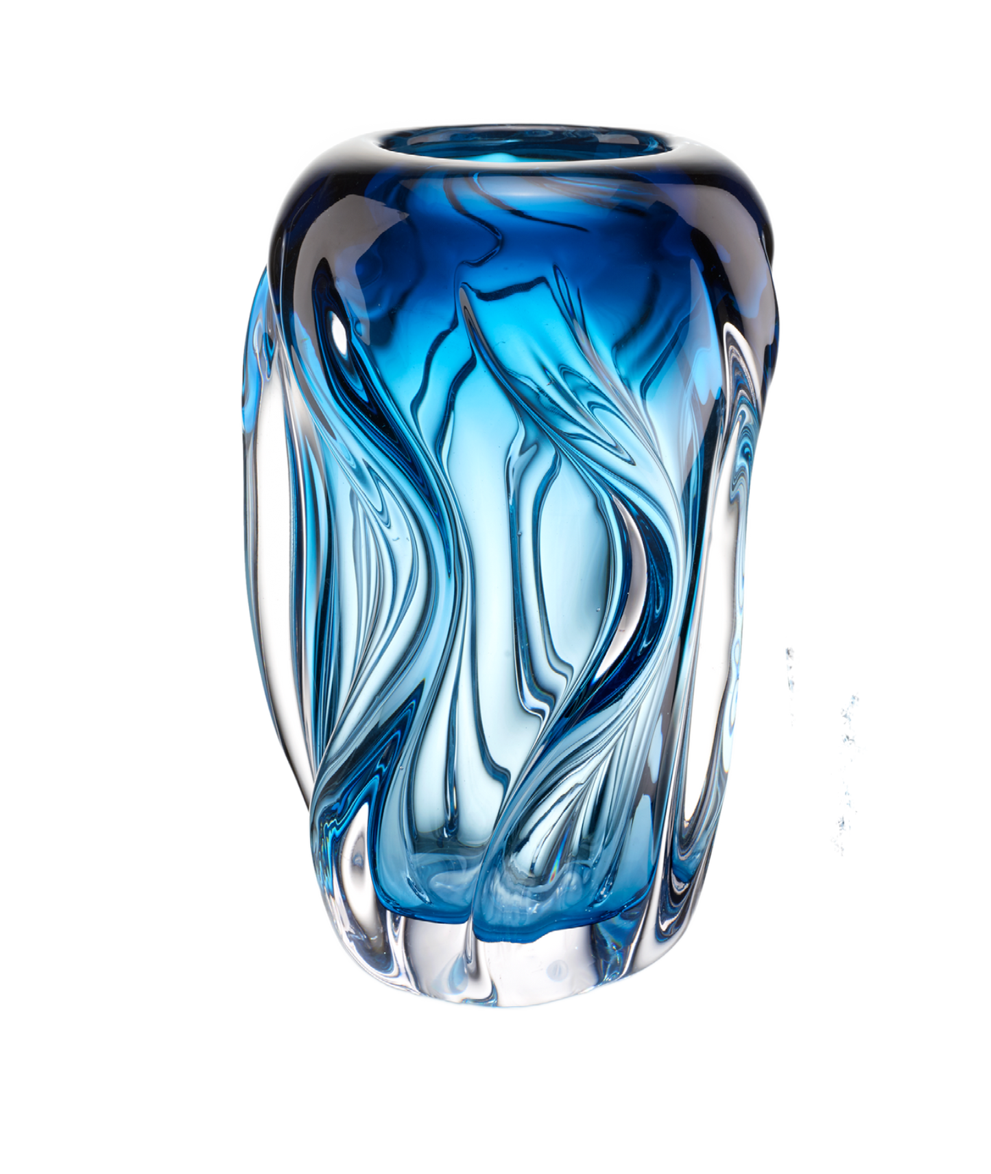 Kunstglasvase mit blauem, fließendem Design