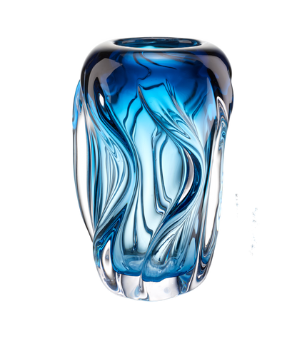 Kunstglasvase mit blauem, fließendem Design