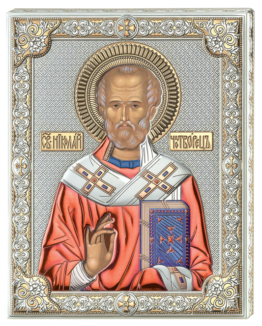 Ikone mit Farbe - Heiliger Nikolaus - Holzrückseite