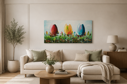Original Abstraktes Blumen-Gemälde auf Leinwand – Buntes Tulpenfeld Wandkunst 140 × 70 cm