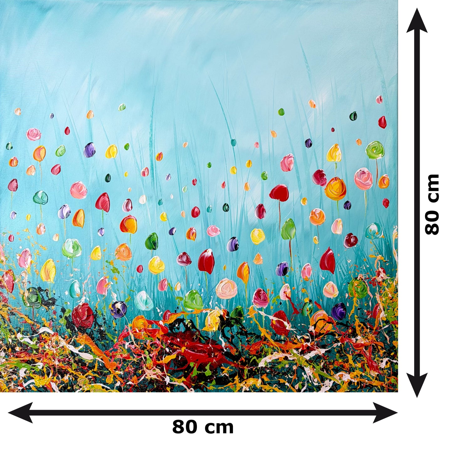 Original Abstraktes Blumen Gemälde auf Leinwand – Farbenfrohes Wildblumenfeld – Handgemalte Wandkunst