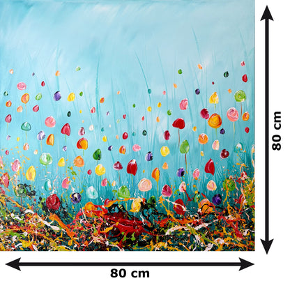 Original Abstraktes Blumen Gemälde auf Leinwand – Farbenfrohes Wildblumenfeld – Handgemalte Wandkunst