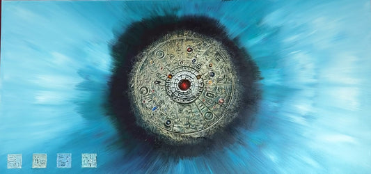 Original abstraktes Symbolgemälde auf Leinwand – Blaue moderne Wandkunst – Handgemaltes Kunstwerk 140 x 70 cm