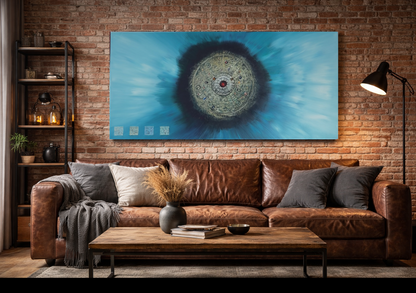 Original abstraktes Symbolgemälde auf Leinwand – Blaue moderne Wandkunst – Handgemaltes Kunstwerk 140 x 70 cm