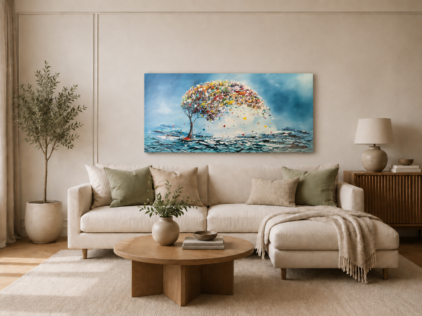 Original Abstraktes Baumgemälde auf Leinwand – Farbenfrohe, windzerzauste Landschaft Wandkunst 140 × 70 cm