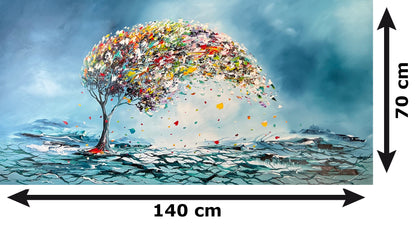 Original Abstraktes Baumgemälde auf Leinwand – Farbenfrohe, windzerzauste Landschaft Wandkunst 140 × 70 cm