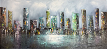 Original Abstraktes Stadtbild Gemälde auf Leinwand 140 x 70 cm | G012
