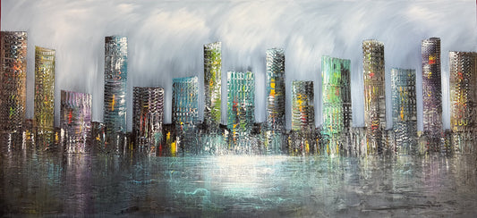 Original Abstraktes Stadtbild Gemälde auf Leinwand 140 x 70 cm | G012