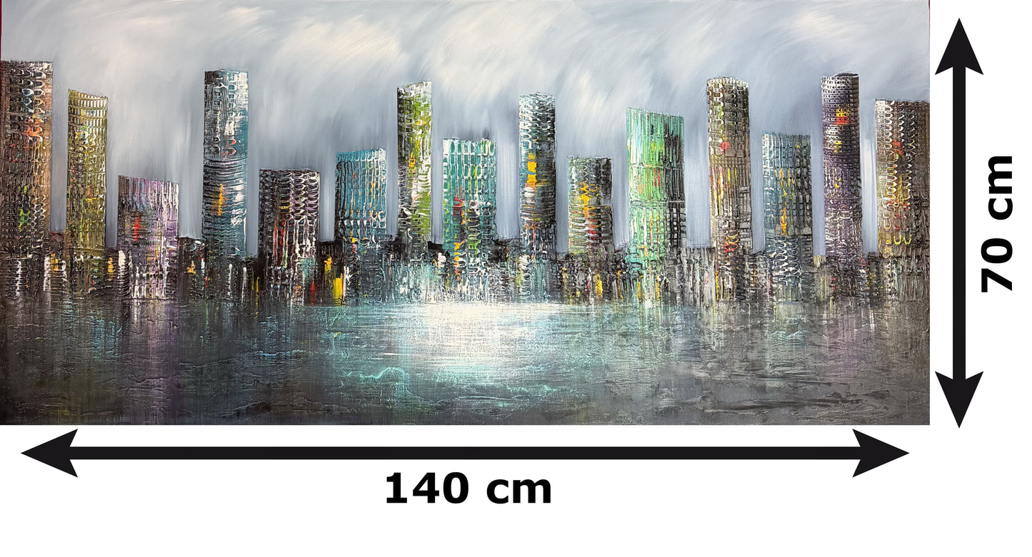 Original Abstraktes Stadtbild Gemälde auf Leinwand 140 x 70 cm | G012