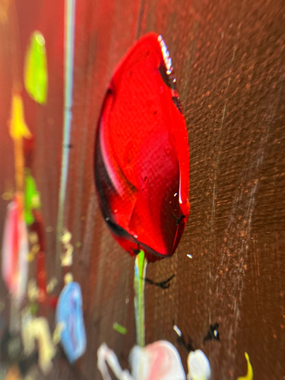Original Abstraktes Blumen-Gemälde auf Leinwand – Pastellfarbene Wildblumenfeld Wandkunst 140 × 70 cm