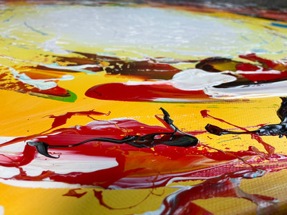 Original abstraktes Sonnen-Gemälde auf Leinwand – rot-orangefarbene Energie-Wandkunst 140 × 70 cm