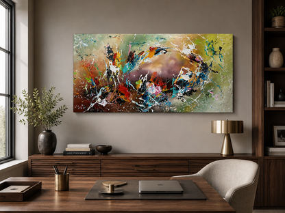 Original Abstraktes Gemälde auf Leinwand – Farbenfrohe Dynamische Wandkunst 140 × 70 cm