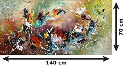 Original Abstraktes Gemälde auf Leinwand – Farbenfrohe Dynamische Wandkunst 140 × 70 cm