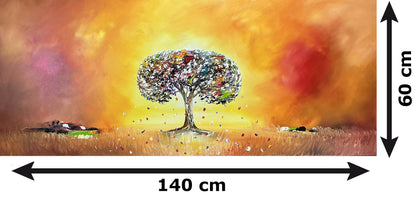 Original abstraktes Baumgemälde auf Leinwand – Warme Sonnenuntergangslandschaft Wandkunst 140 × 60 cm  Beschreibung