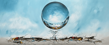 Original abstraktes Kugelgemälde auf Leinwand – Blaue surreale Landschaft Wandkunst 140 × 60 cm