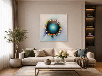 Original Abstraktes Kreisförmiges Gemälde auf Leinwand – Türkise Moderne Wandkunst 80 × 80 cm