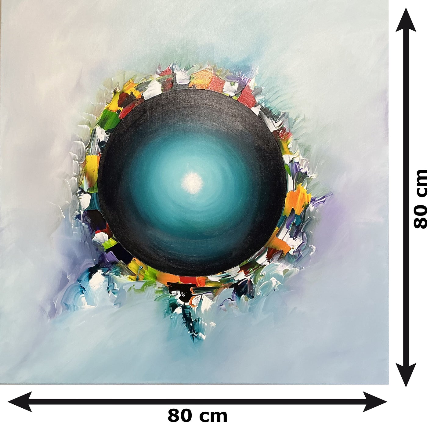 Original Abstraktes Kreisförmiges Gemälde auf Leinwand – Türkise Moderne Wandkunst 80 × 80 cm