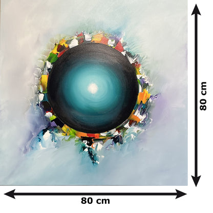 Original Abstraktes Kreisförmiges Gemälde auf Leinwand – Türkise Moderne Wandkunst 80 × 80 cm