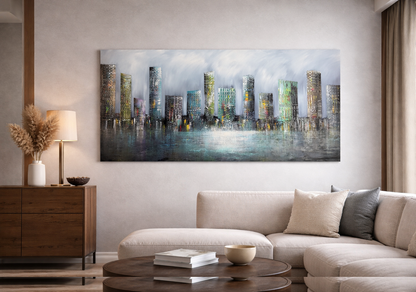 Original Abstraktes Stadtbild Gemälde auf Leinwand 140 x 70 cm | G012
