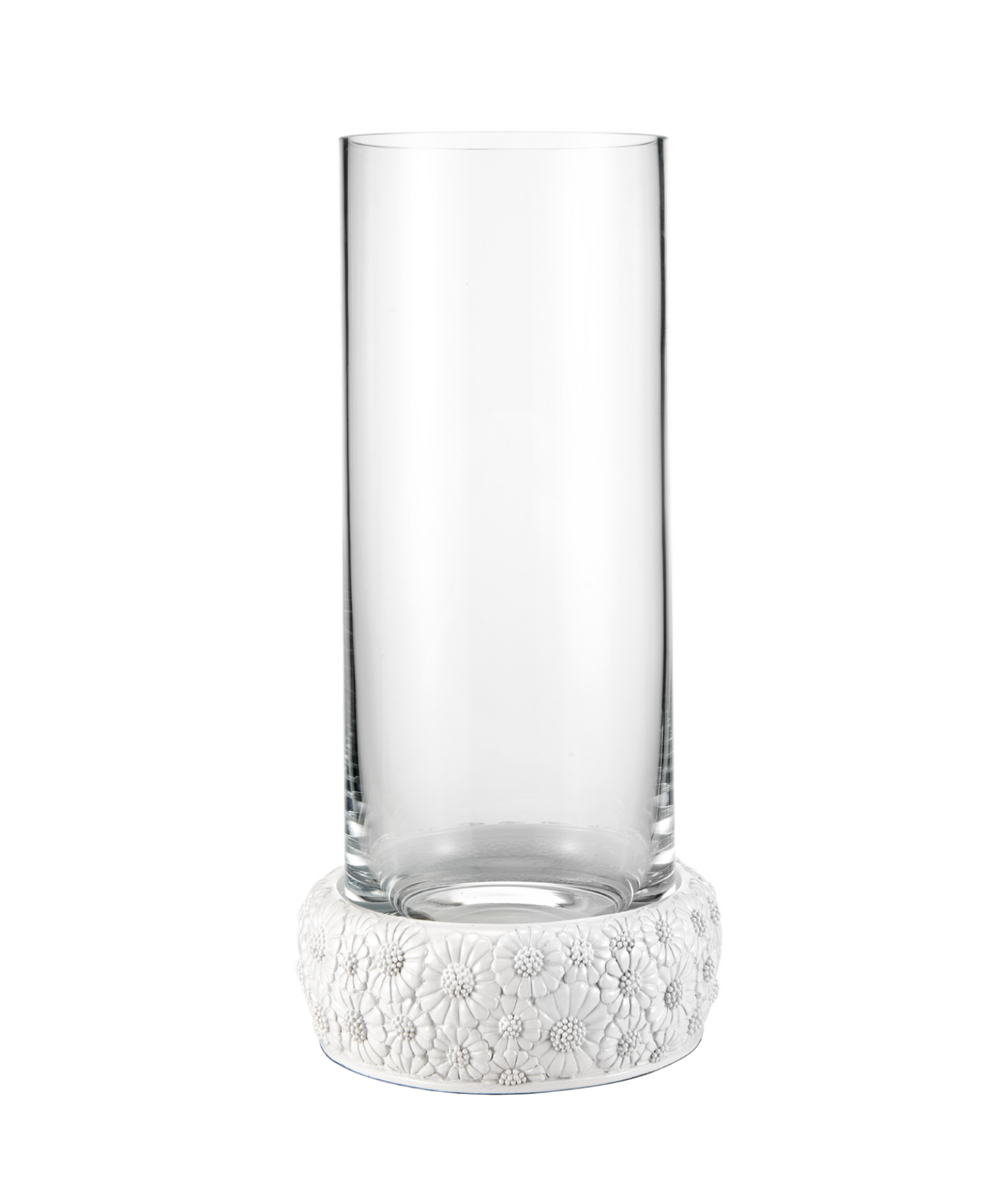 Elegante Glasvase mit weißem, floral gemustertem Boden