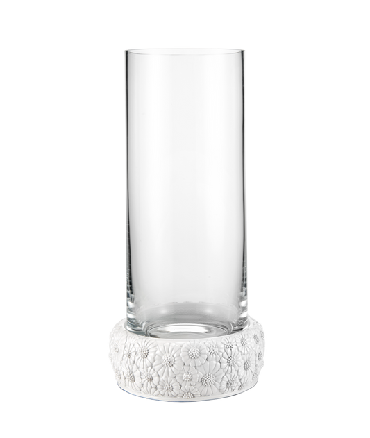 Elegante Glasvase mit weißem, floral gemustertem Boden