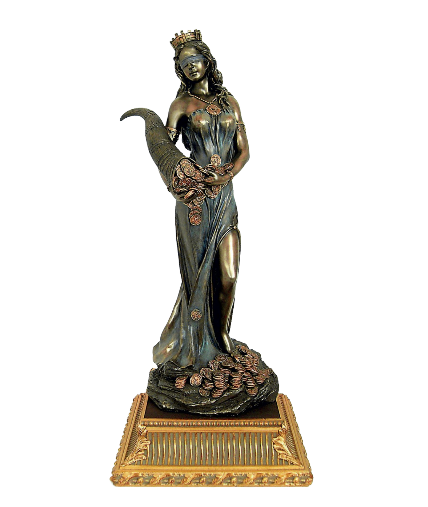 Tykhe, Glücksgöttin mit verbundenen Augen und Holzsockel (große Größe)