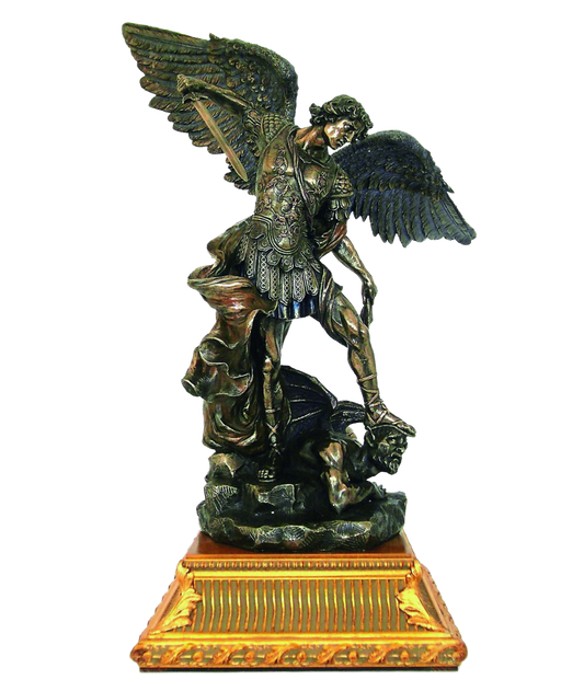 St. Michael Archangel with Gold Finish Wooden Base – Large