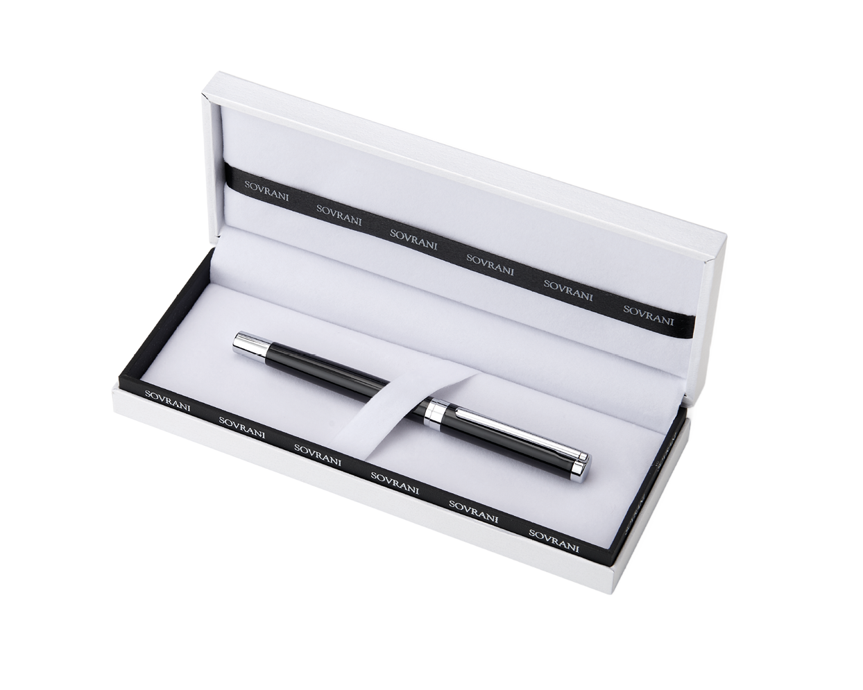 Sovrani Rollerball-Pen Schwarz – Schreibstift mit versilberten Details