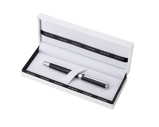 Sovrani Rollerball-Pen Schwarz – Schreibstift mit versilberten Details