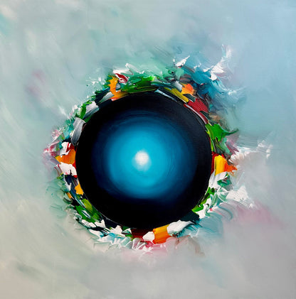 Original Abstraktes Kreisförmiges Gemälde auf Leinwand – Türkise Moderne Wandkunst 80 × 80 cm