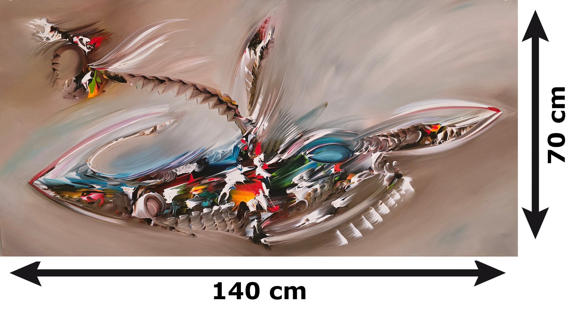 Abstract bird crane painting on canvas, 140 x 70 cm, original hand-painted wall art by Gena, G007