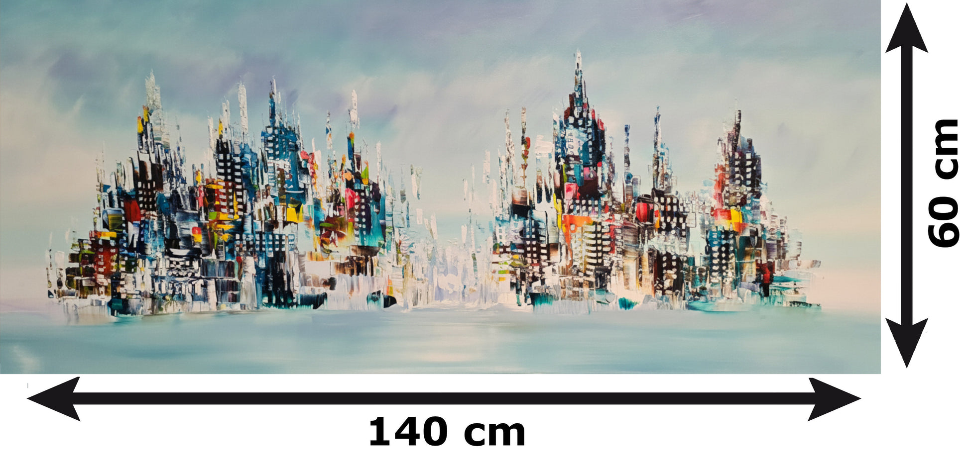 Abstract cityscape painting on canvas, 140 x 60 cm, original hand-painted wall art by Gena