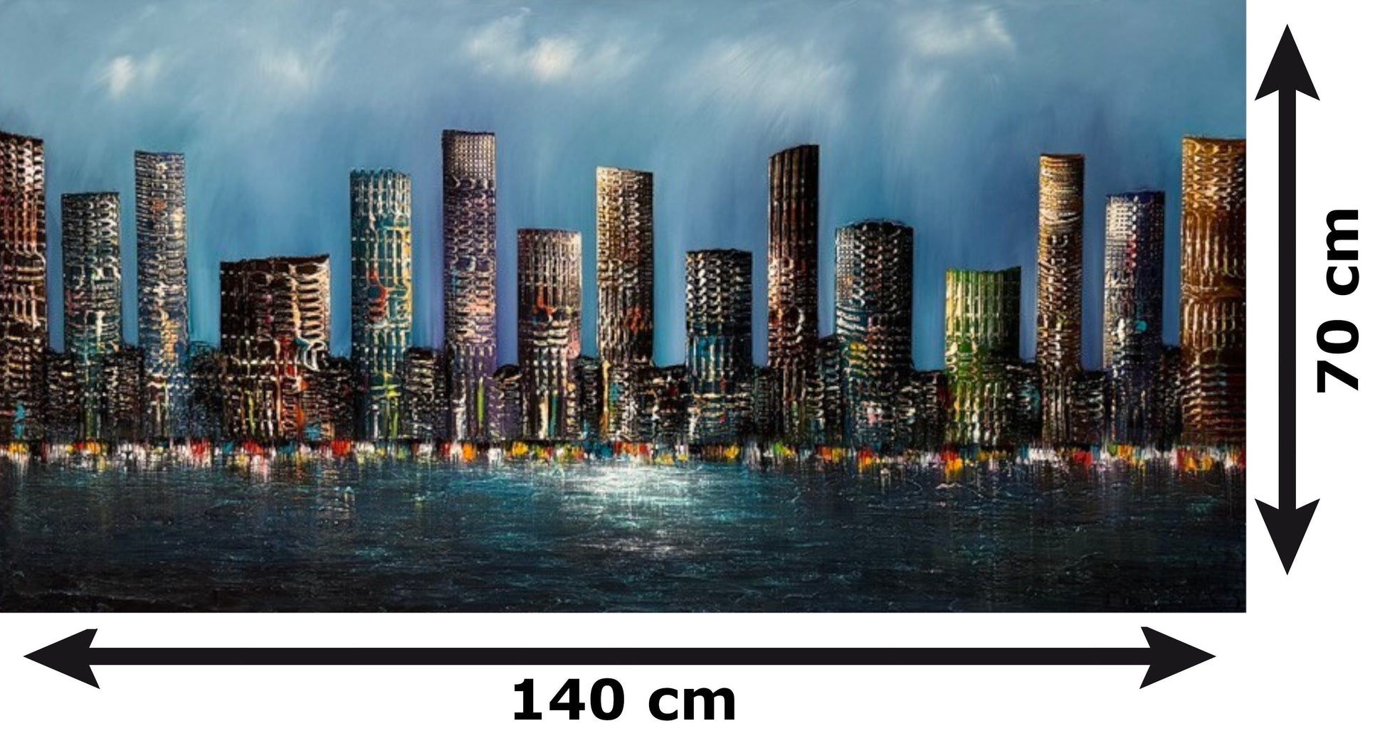 Abstract cityscape painting on canvas, 140 x 70 cm, original hand-painted skyline wall art by Gena, G037