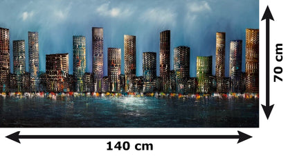 Abstract cityscape painting on canvas, 140 x 70 cm, original hand-painted skyline wall art by Gena, G037