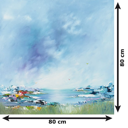 Abstract coastal seascape painting on canvas, 80 x 80 cm, original hand-painted wall art by Gena, G002