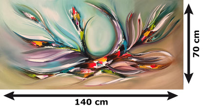 Abstract lotus painting on canvas, 140 x 70 cm, original hand-painted floral wall art by Gena, G024