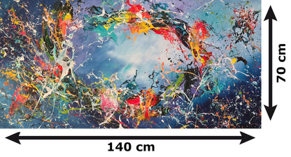 Colorful blue abstract painting on canvas, 140 x 70 cm, original hand-painted wall art by Gena, G005
