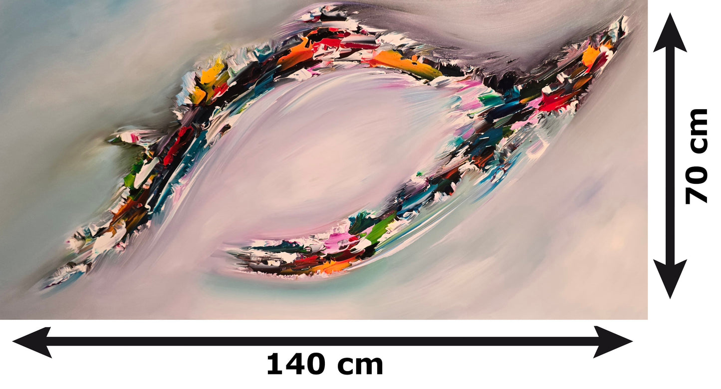 Soft neutral abstract painting on canvas, 140 x 70 cm, original hand-painted wall art by Gena, G035