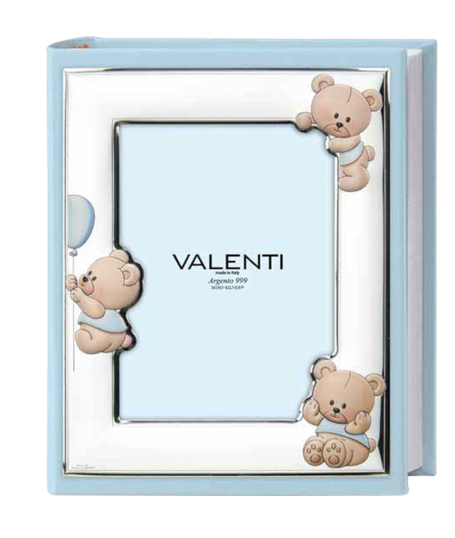 Valenti 73574 Italian baby photo album in blue with teddy bear design and cover photo insert