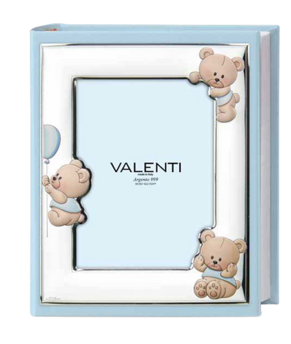 Valenti 73574 Italian baby photo album in blue with teddy bear design and cover photo insert